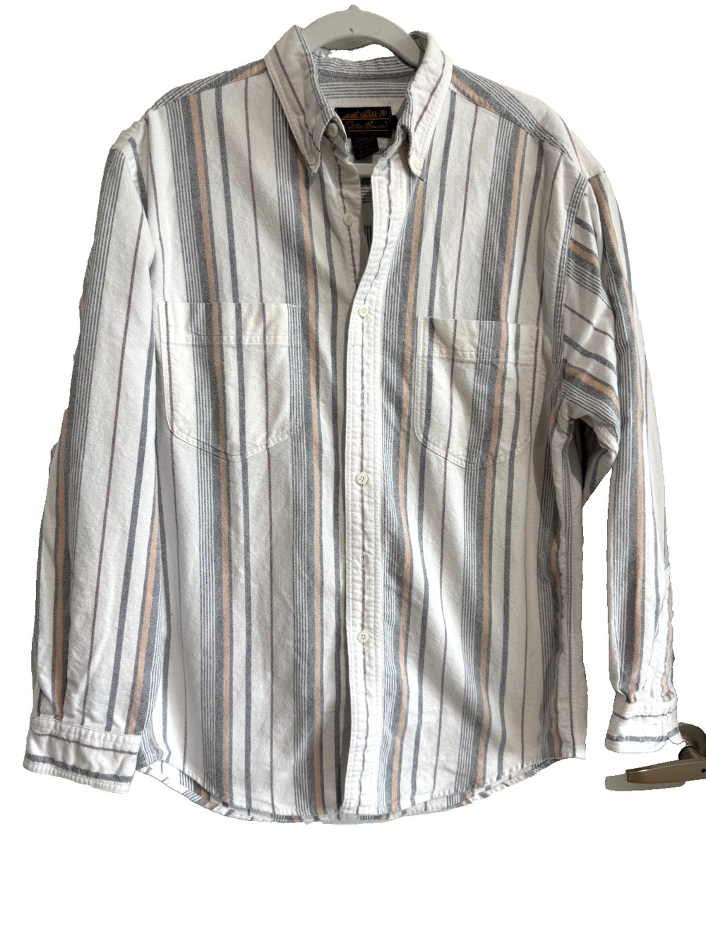 Eddie Bauer Long Sleeve Button Down Striped Shirt flannel cotton Hongkong Sz-M